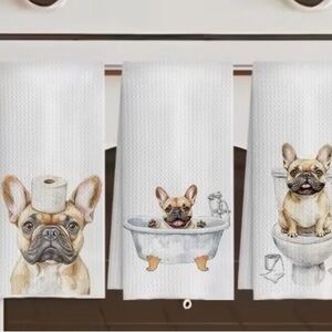 3-Pack modern French Bulldog bathroom tea Towels, 18x26  Super Soft hand Towels